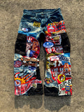 1/1 Live Fast Full Throttle Denim Patchwork jeans
