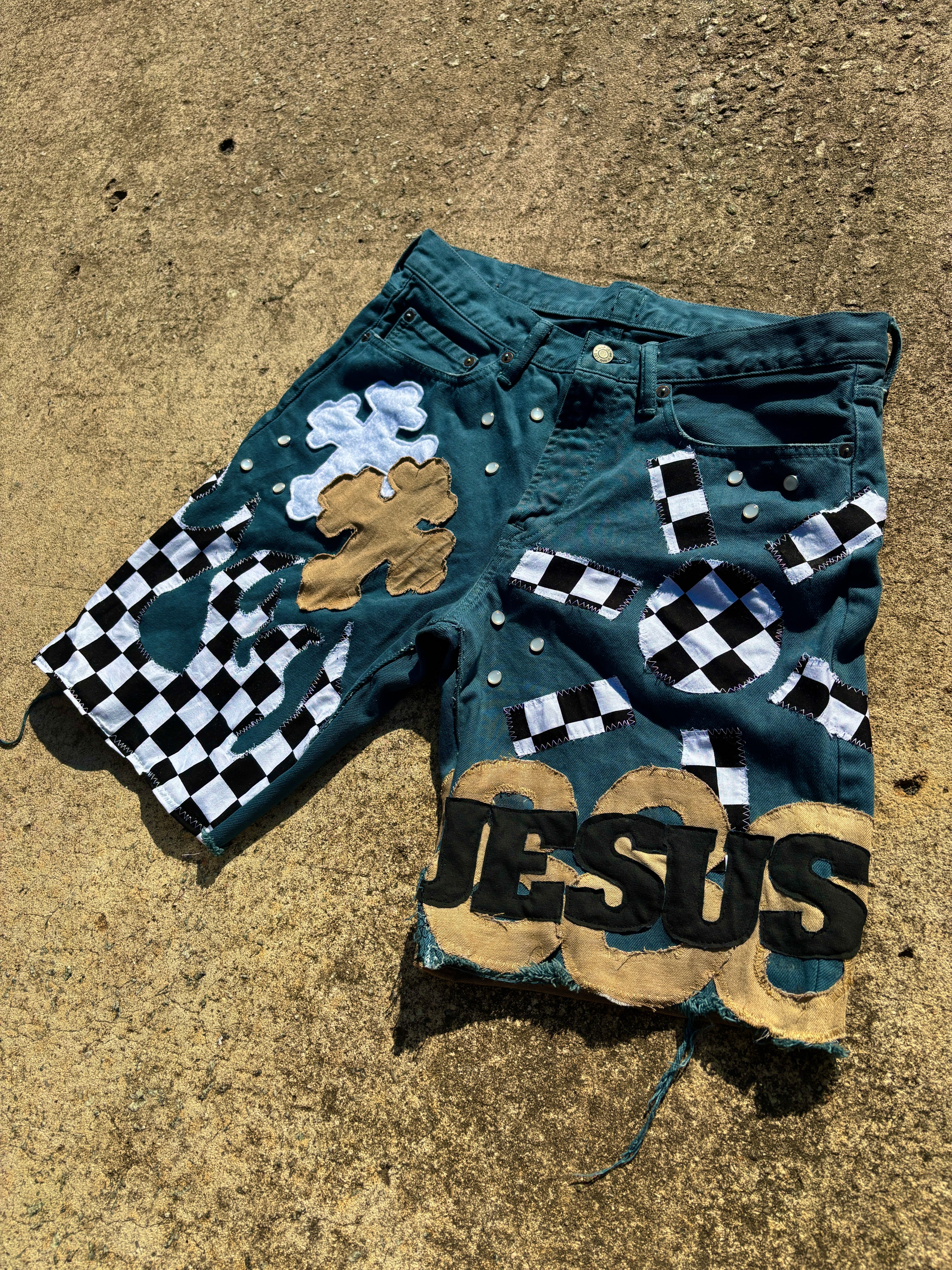 1/1 Jesus 888 denim shorts (32) image 2