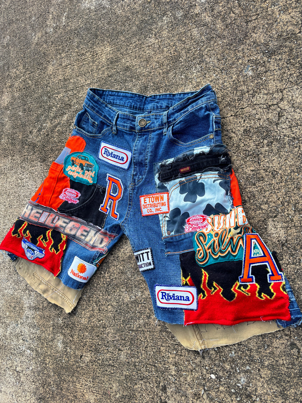 1/1 Legendary patchwork denim shorts