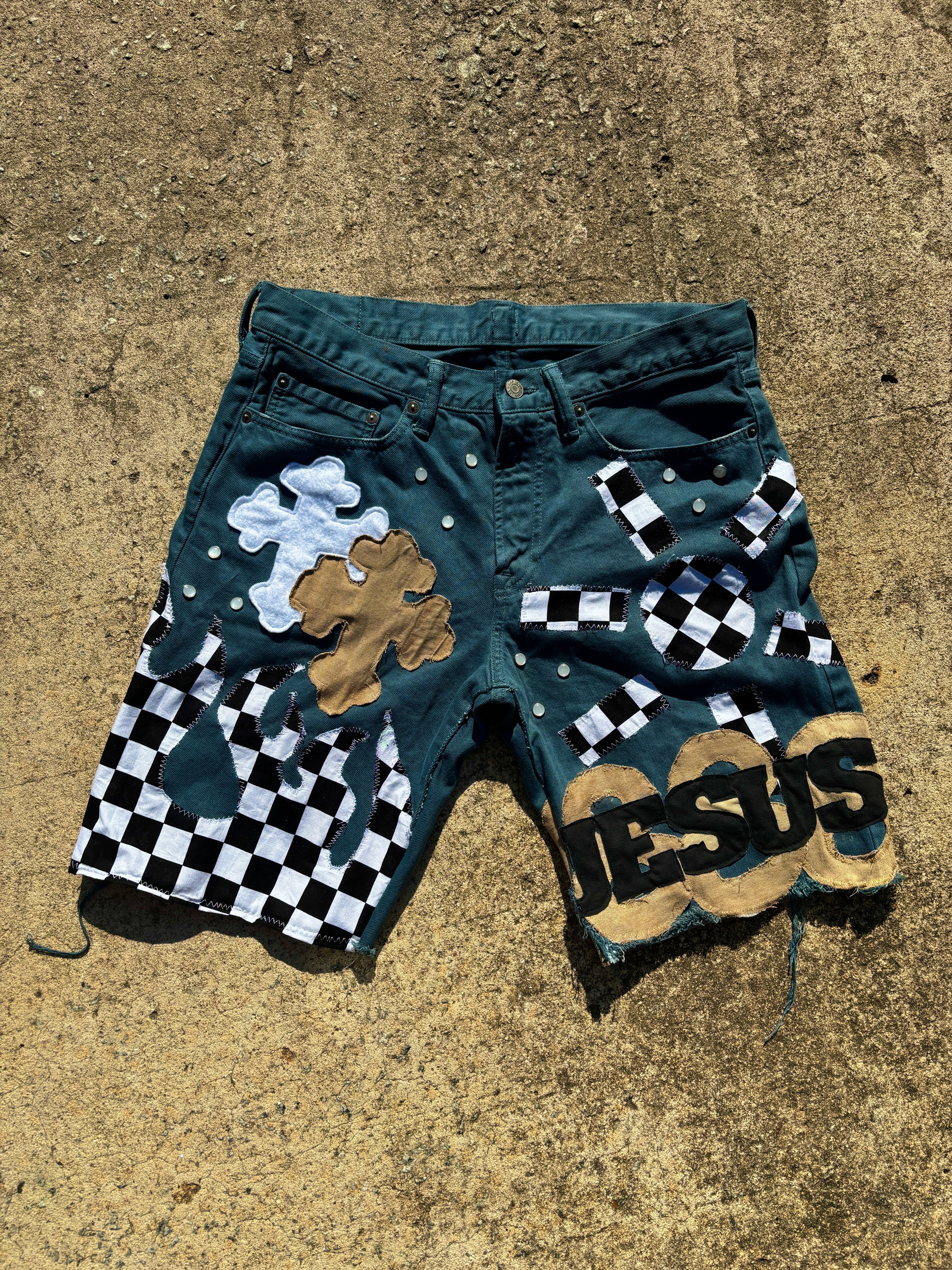 1/1 Jesus 888 denim shorts (32) image 0