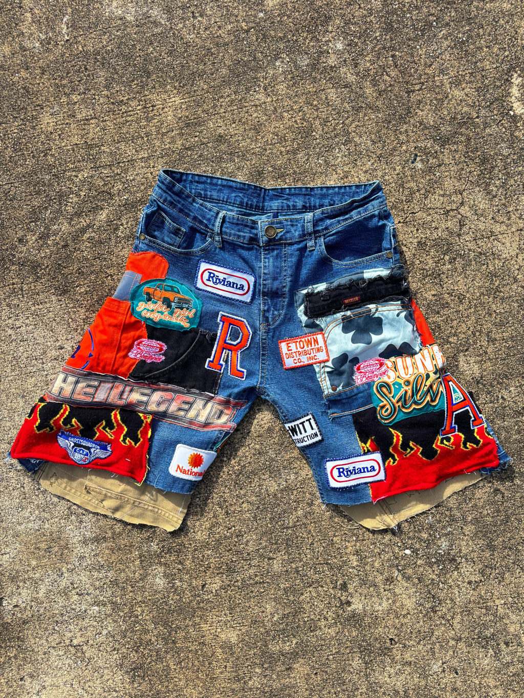1/1 Legendary patchwork denim shorts