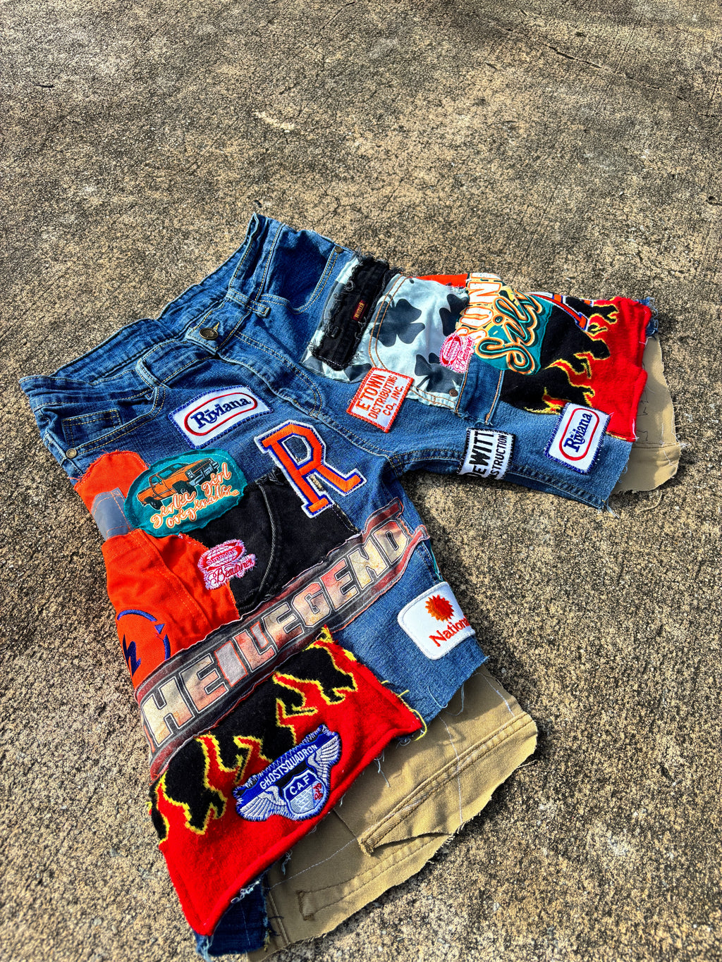 1/1 Legendary patchwork denim shorts